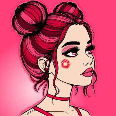 realistic girl with buns on the top of her head
