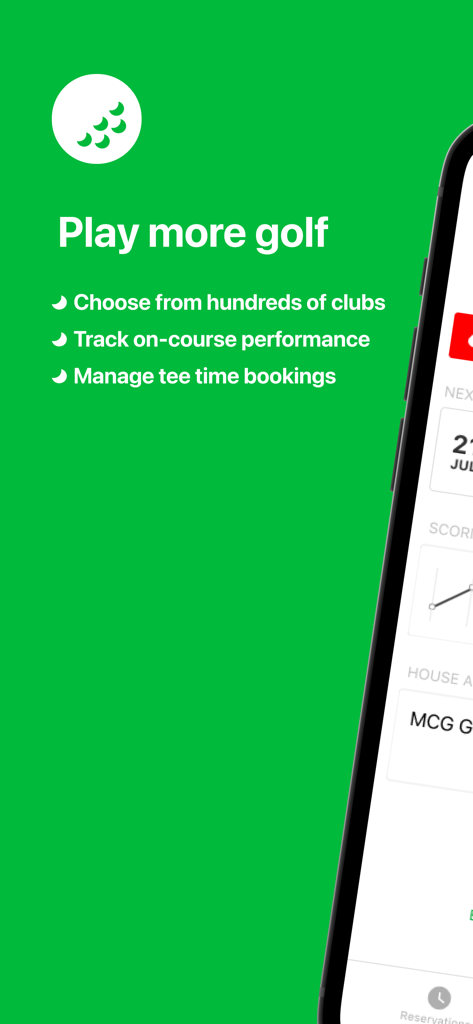 Chronogolf by Lightspeed - Chronogolf by Lightspeed app introduction screen showing features like club selection and tee time booking