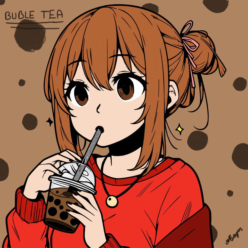 manga character drinking boba