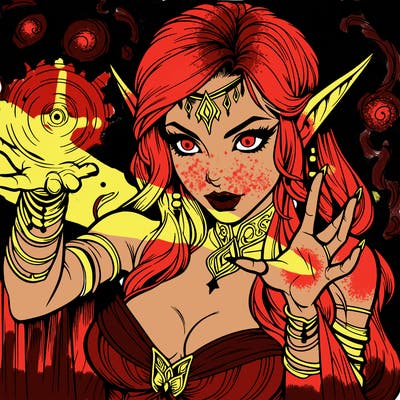 realistic scary beautiful elf sorceress casting spell