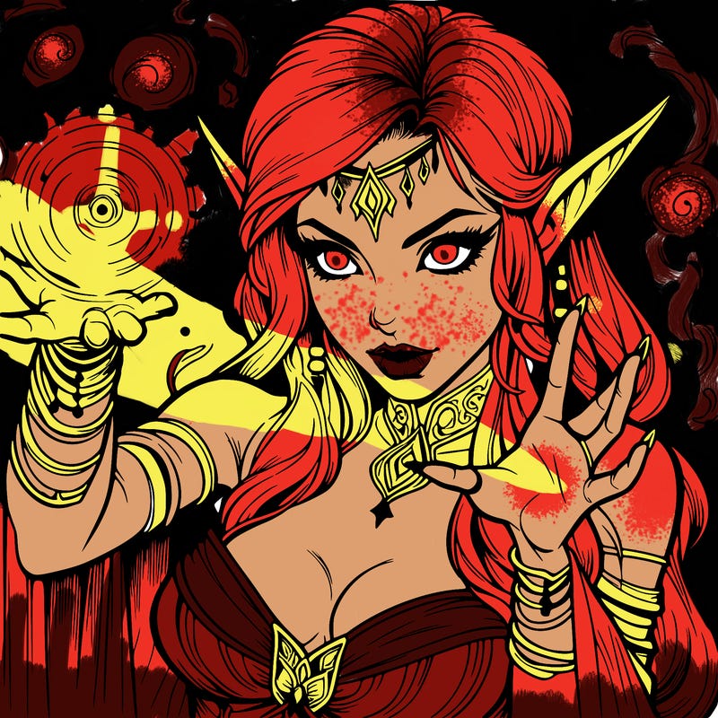 realistic scary beautiful elf sorceress casting spell