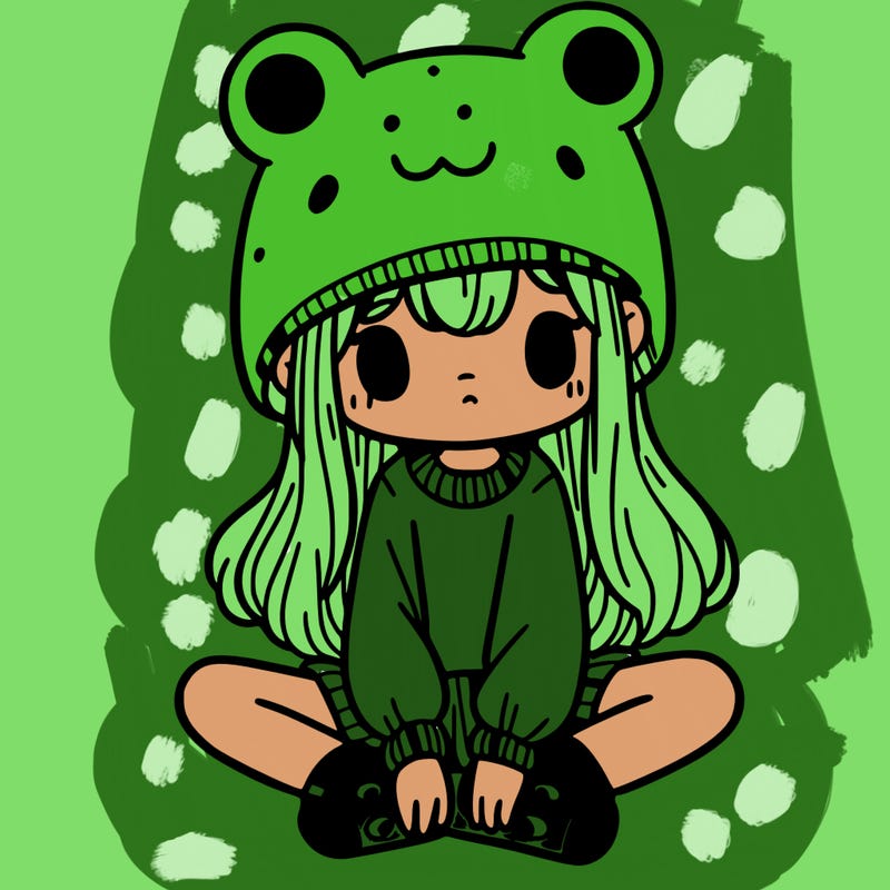 a girl wearing a frog hat and some frog socks