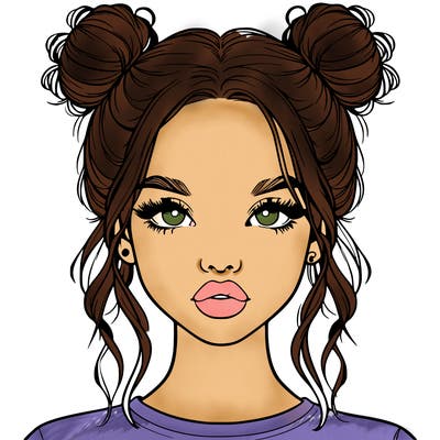 realistic girl with two buns in hair and lips
