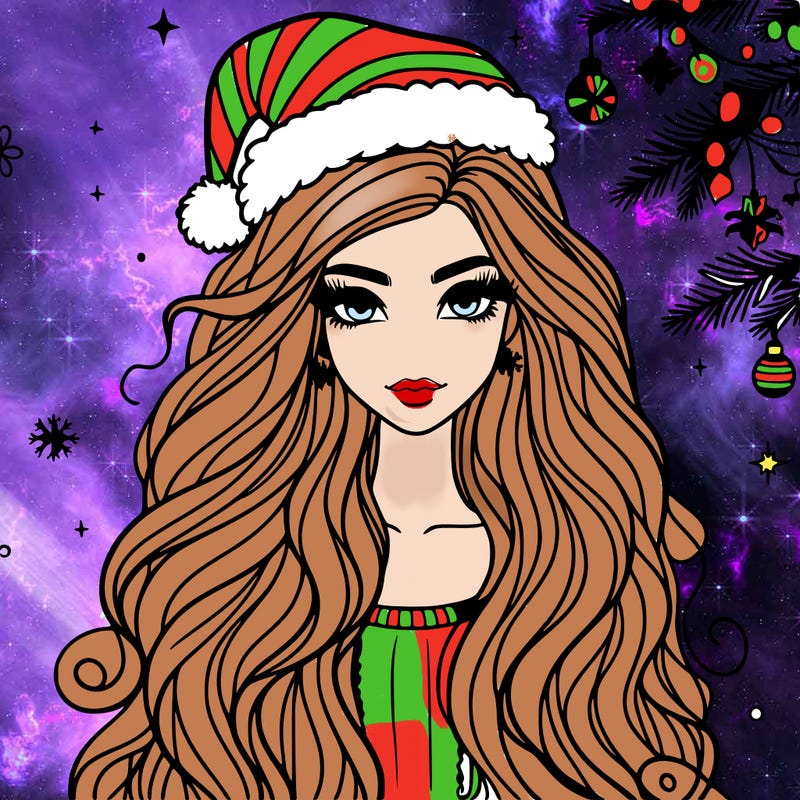 christmas fashionable female model and long hair