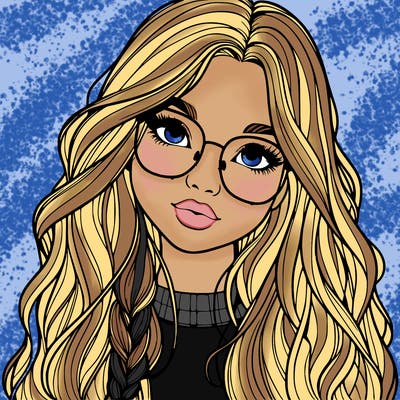 girl with long hair and freckles and glasses realistic