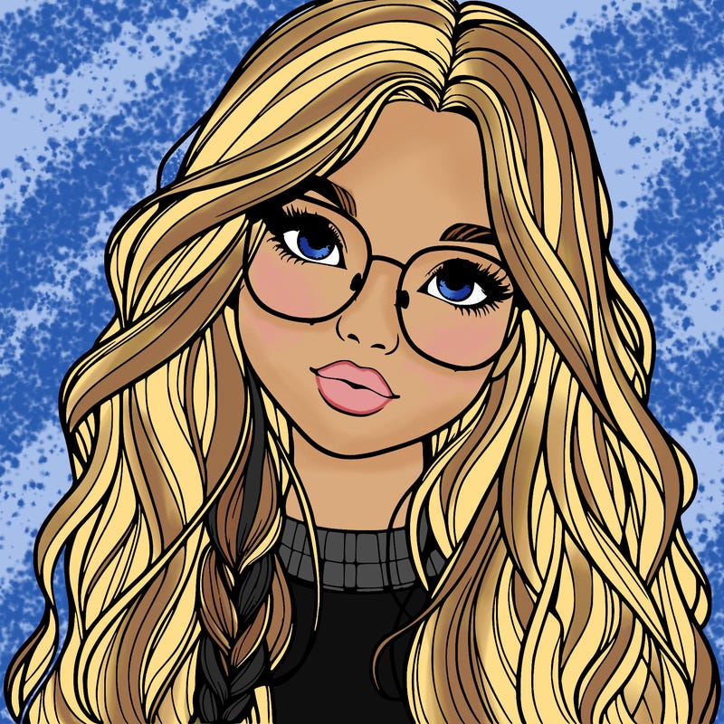 girl with long hair and freckles and glasses realistic