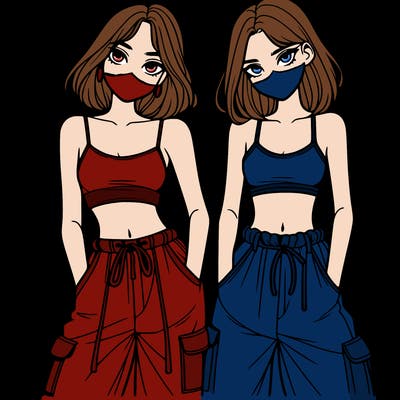 two girls with crop top with baggy pants