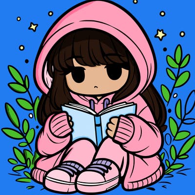 girl in oversized hoodie reading a book
