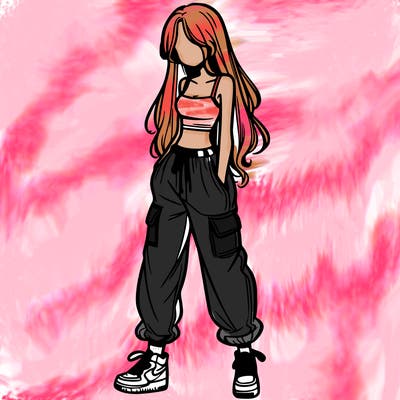 girl in baggy pants crop top and long hair