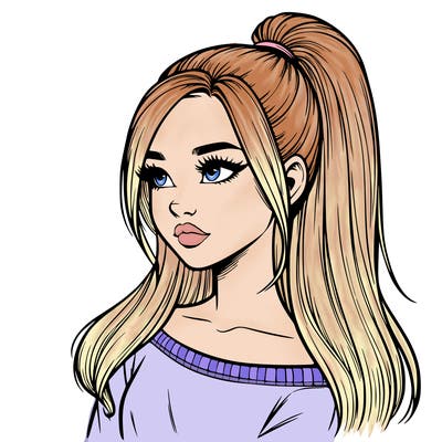 realistic girl with a high ponytail
