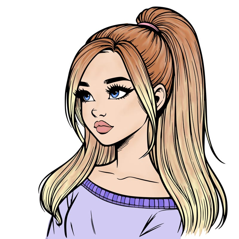 realistic girl with a high ponytail