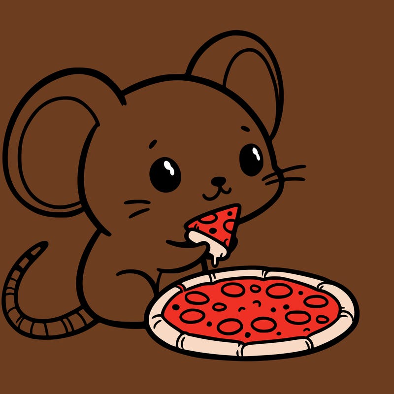 mouse with a tiny cheese pizza