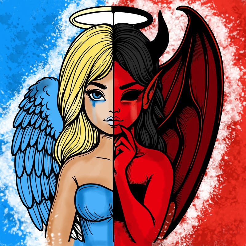 realistic angel half demon