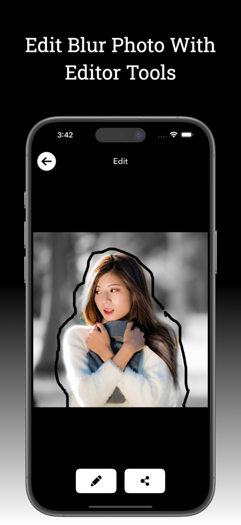 Blur Photo Editor - Point Blur - Interface do aplicativo Desfoque de Foto mostrando um usuário contornando manualmente uma pessoa para aplicar efeitos de desfoque de ponto.