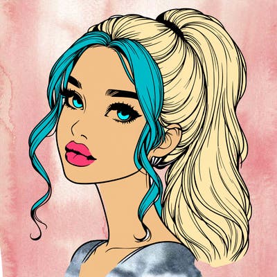 realistic girl with a ponytail on her hair and lips