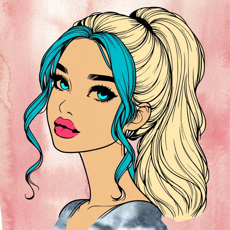 realistic girl with a ponytail on her hair and lips