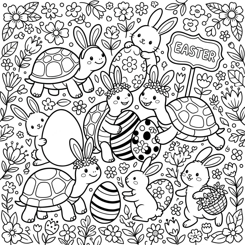 Turtles & Tortoises Easter Coloring Page - Free Printable — Color Pop