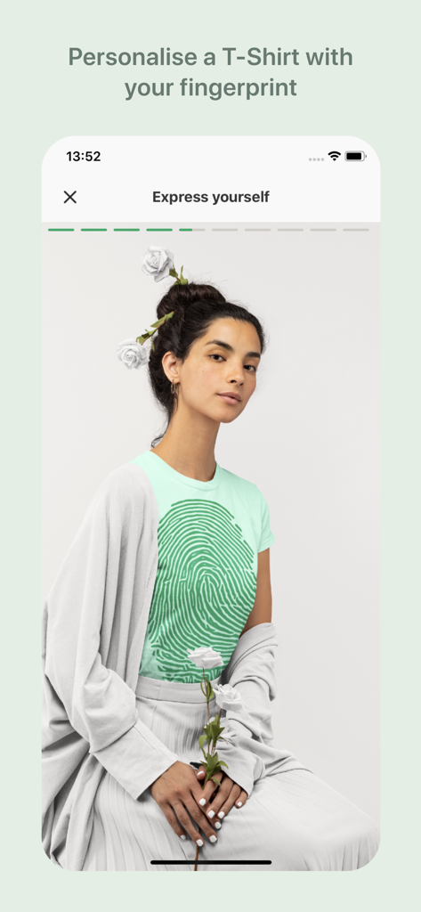 MyMarq - A woman wearing a custom t-shirt with a large green fingerprint design