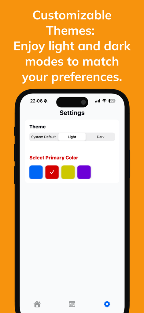 Simple Fasting App - Settings screen of the Simple Fasting App showing options for light and dark themes and primary color selection