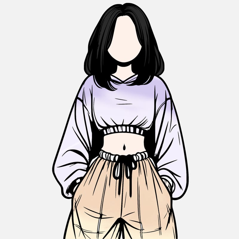 realistic girl faceless with baggy pants and a crop top