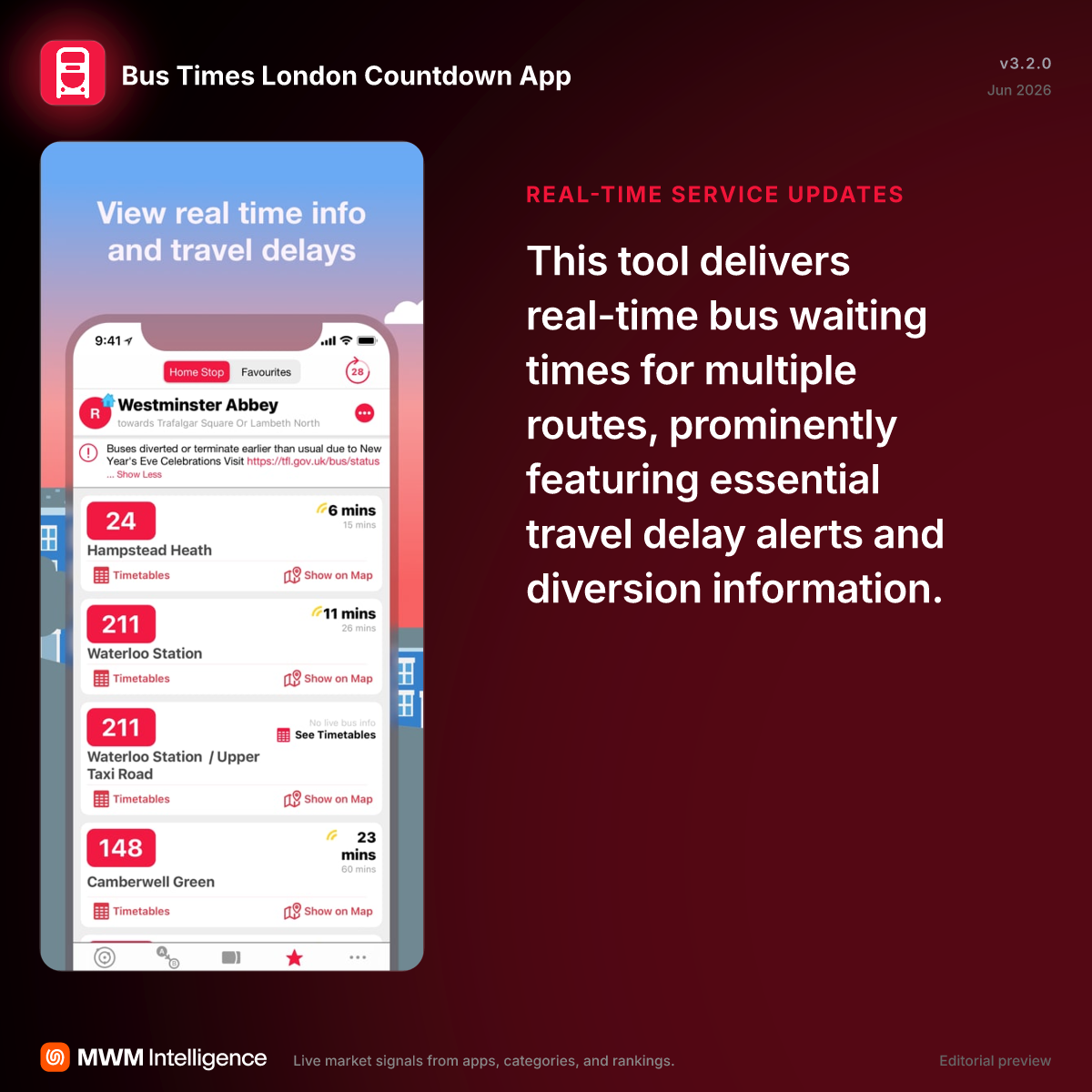 Bus Times London Countdown App - Navigation App | MWM