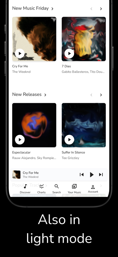 Freefy music streaming app interface in light mode showing new song releases.