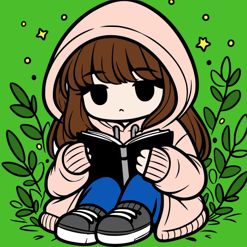 girl in oversized hoodie reading a book