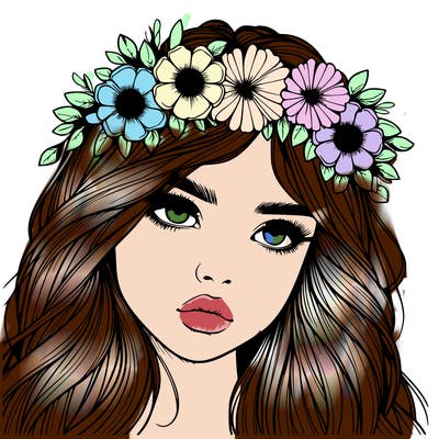 realistic girl with flowers crown
