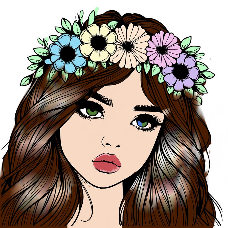 realistic girl with flowers crown