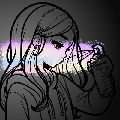 a realistic girl spray painting