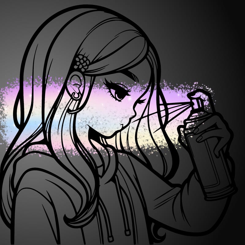 a realistic girl spray painting