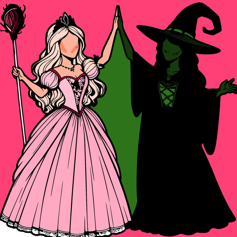detailed realistic split of a princess and a witch