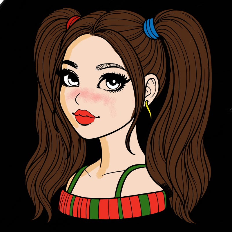 realistic woman with high pigtails