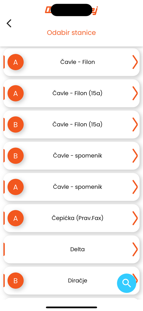 SIP Autotrolej - Eine Liste von Busbahnhöfen in der SIP Autotrolej-App für den öffentlichen Nahverkehr in Rijeka