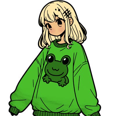 girl wearing frogging sweatshirt