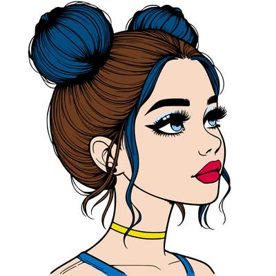 realistic girl with buns on the top of her head