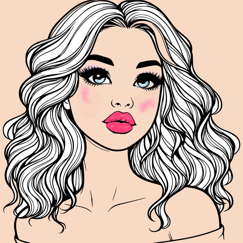 realistic girl with wavy hair and lips