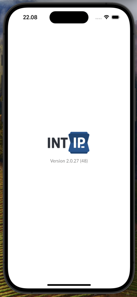 Startbildschirm der Silent Intip Mobile App mit Logo und Versionsnummer
