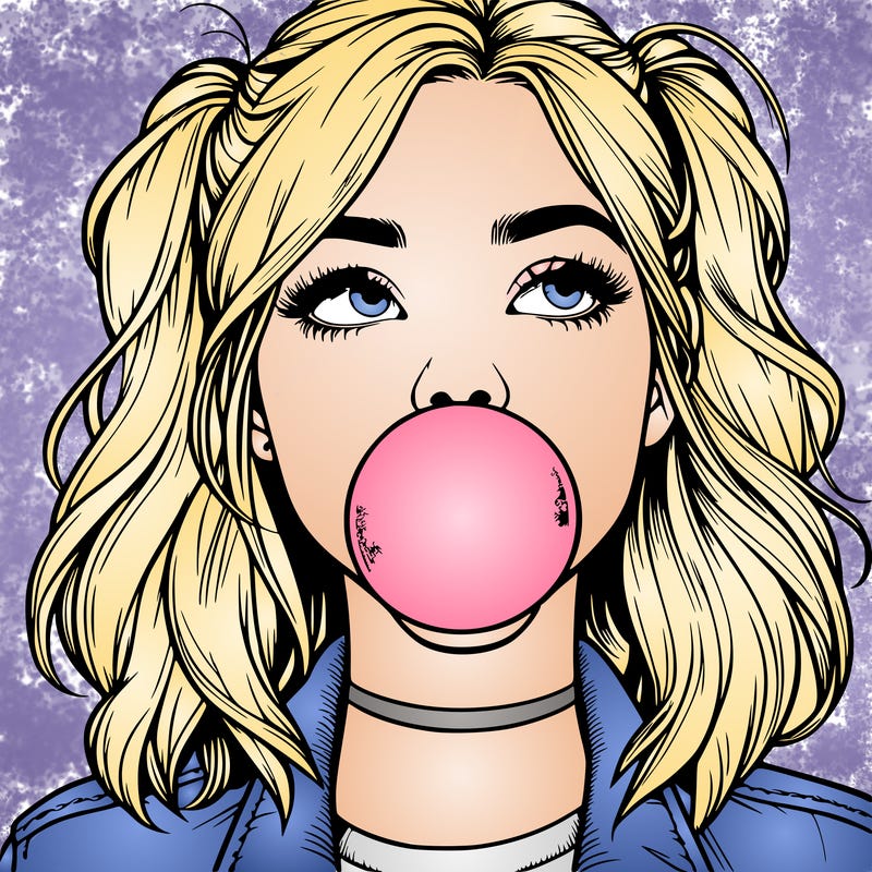 realististic girl blowing bubble -gum