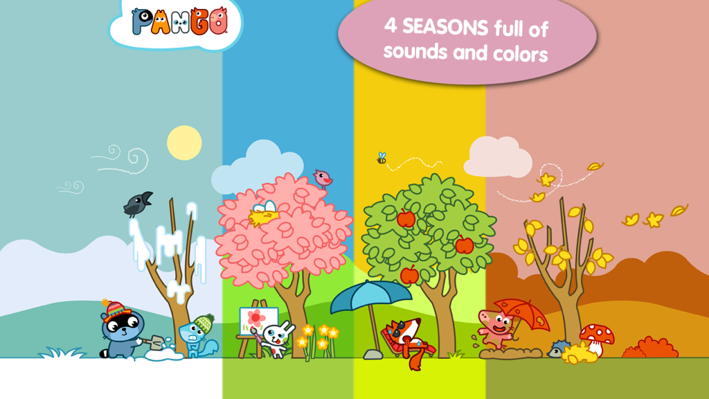 Pango Land - Pango Land game characters exploring winter spring summer and autumn seasons