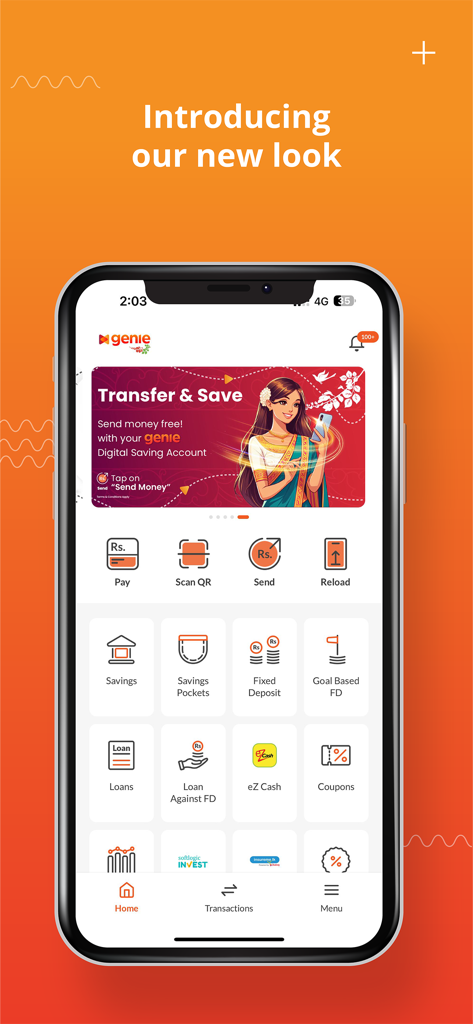 Genie - Genie mobile app dashboard for digital savings and payments