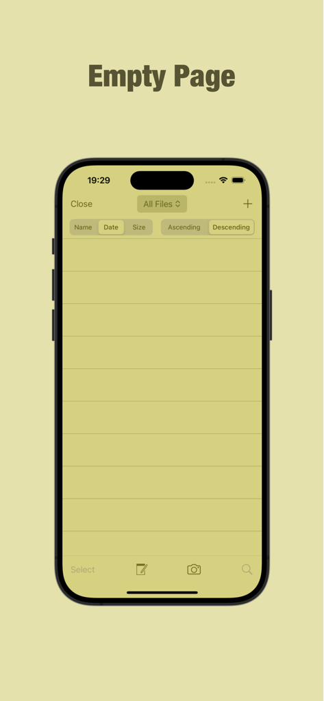 KeyAccess - Interfaz de la aplicación KeyAccess que muestra una página vacía con opciones de clasificación de archivos.