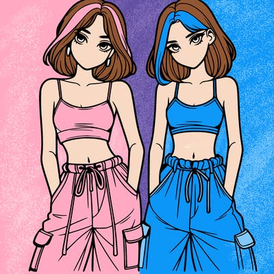 two girls with crop top with baggy pants