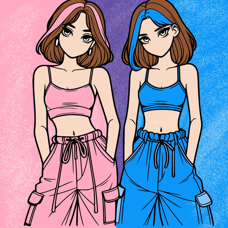 two girls with crop top with baggy pants