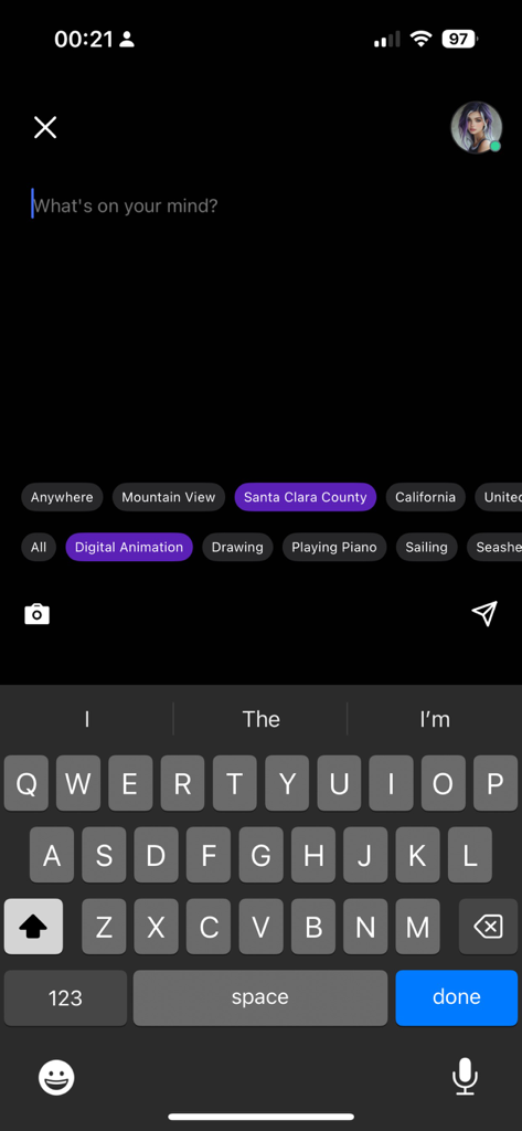 AceSpace: Dating & Friendships - Interface for creating a new community post in the AceSpace app featuring interest and location tags