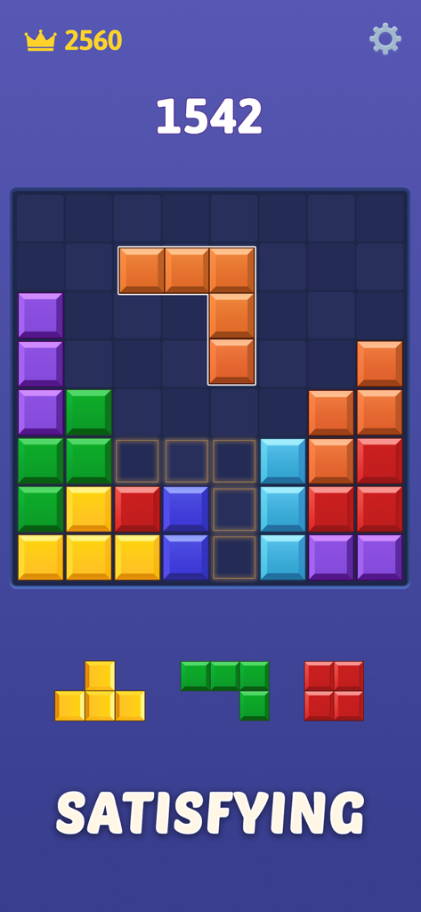 X Block - Match Block Puzzle - Satisfying gameplay screenshot of X Block puzzle game showing colorful blocks on an 8x8 grid.