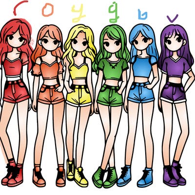 a group of girls wearing crop tops and shorts