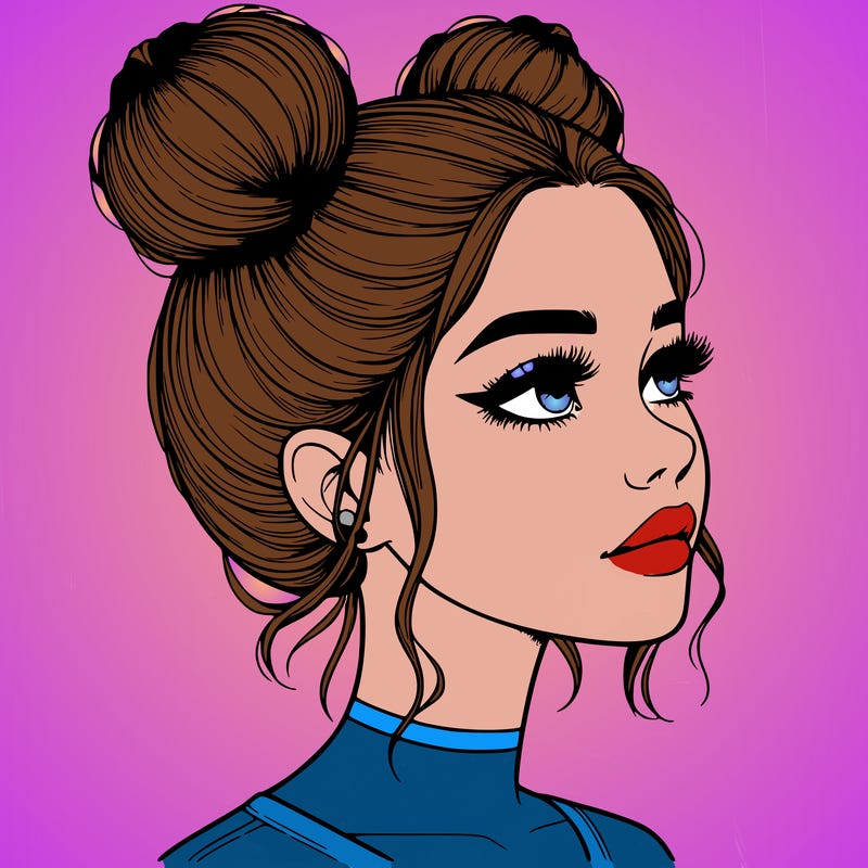 realistic girl with buns on the top of her head
