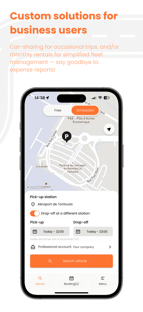 Papaye: 24/7 Car-Sharing - Papaye app screen highlighting car-sharing solutions for business users