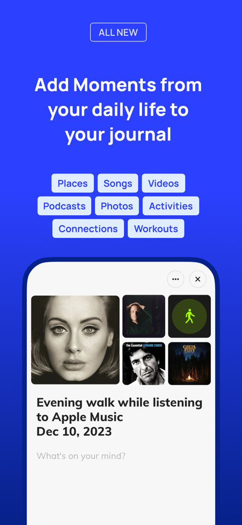 Clearful - Journal & Diary - Clearful app interface showing a journal entry with integrated photos and music moments.